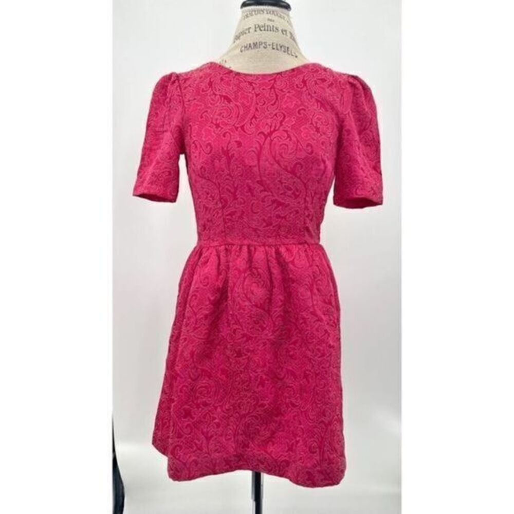 H&M Pink Lace Embroidered Flutter Sleeves Crewneck Flared Mini Dress US 4